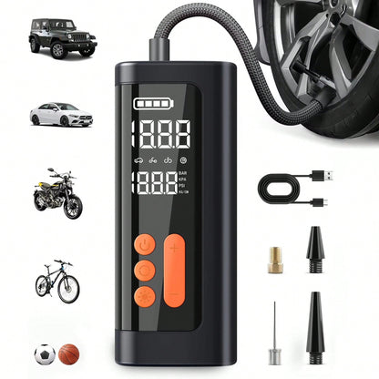 Tire Inflator Portable Air Compressor, Bike Pump, Air Pump For Car Tires 150PSI With Digital Pressure Gauge, Auto Shut-Off, Fast Inflation, Bike Tire Pump For Car, Motorcycle, Bike, Ball 7.4V 1500MAH