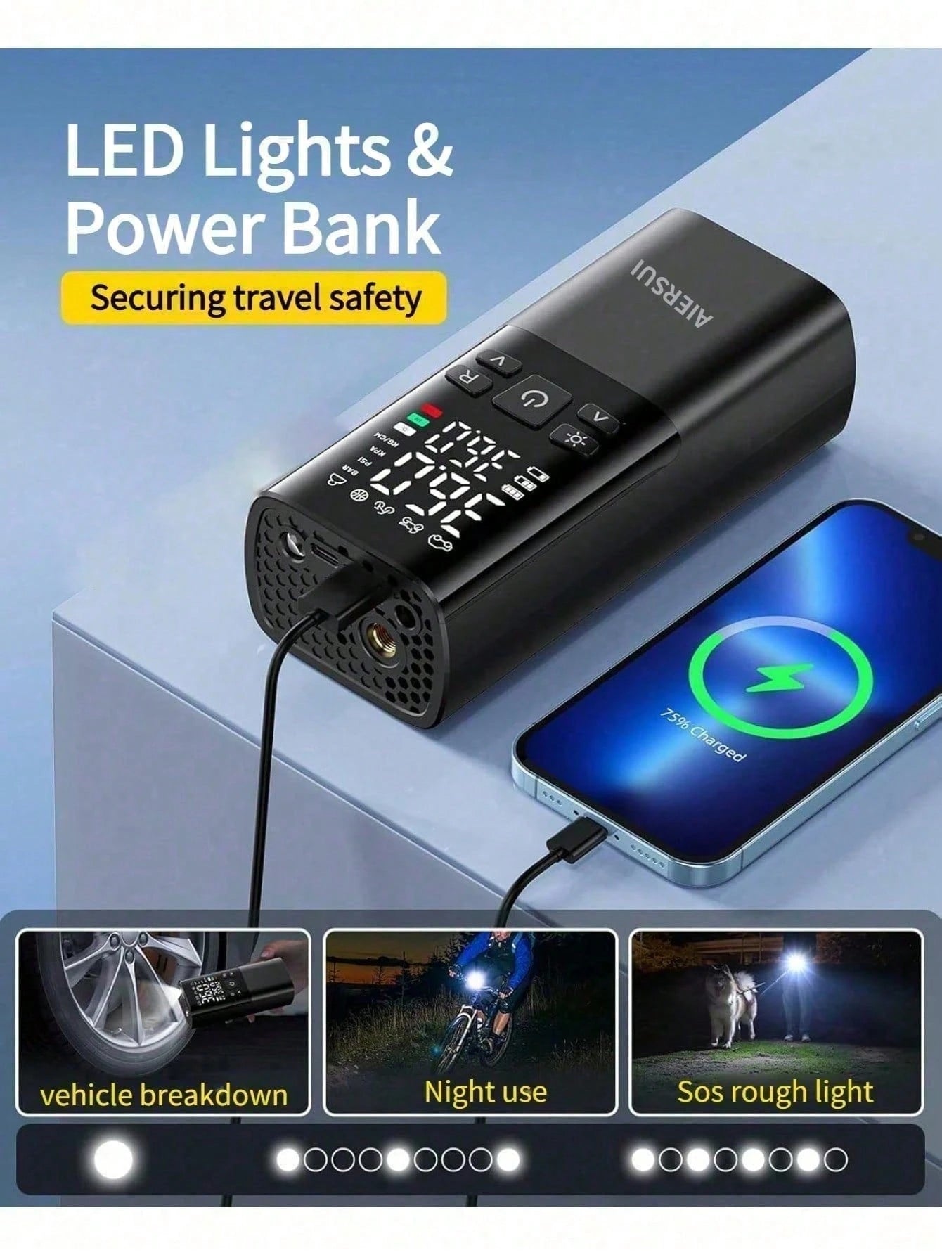 Tire Inflator Portable Air Compressor Cordless Mini Balls Pump With Digital Pressure Gauge Inflater 150PSI 3X Fast Inflation Auto Shutoff Tires Pump For Cars Motors Bikes Balls 11.1V/DC12V 2000MAH