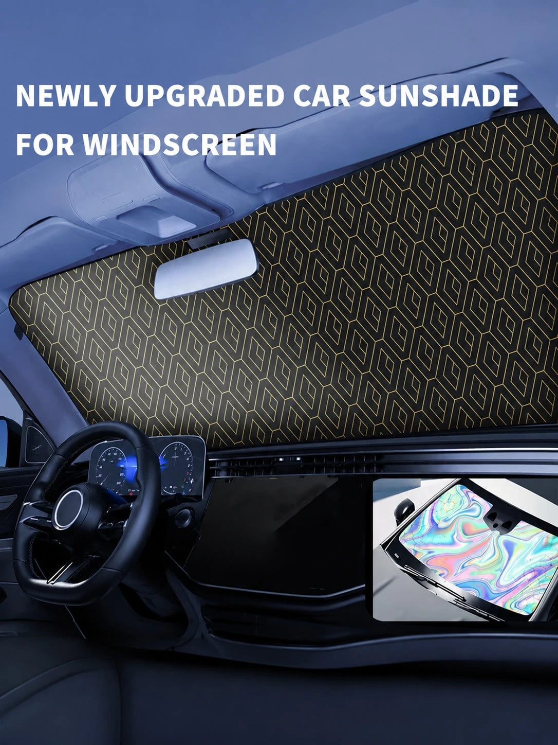 Titanium Silver Car Windshield Sun Nano Ice Crystal UV Block Full Blackout Foldable Auto Sun Visor Lower Car Interior Temperature Prevent Dashboard Fade Portable Windshield Sun Protector With Storage