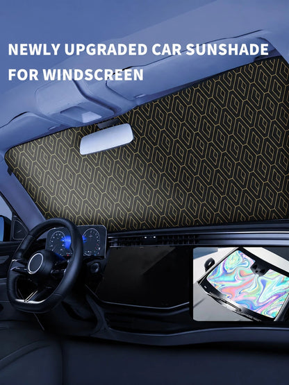 Titanium Silver Car Windshield Sun Nano Ice Crystal UV Block Full Blackout Foldable Auto Sun Visor Lower Car Interior Temperature Prevent Dashboard Fade Portable Windshield Sun Protector With Storage