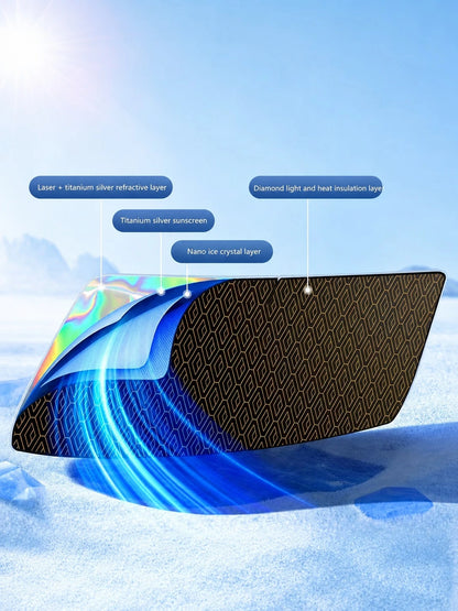 Titanium Silver Car Windshield Sun Nano Ice Crystal UV Block Full Blackout Foldable Auto Sun Visor Lower Car Interior Temperature Prevent Dashboard Fade Portable Windshield Sun Protector With Storage