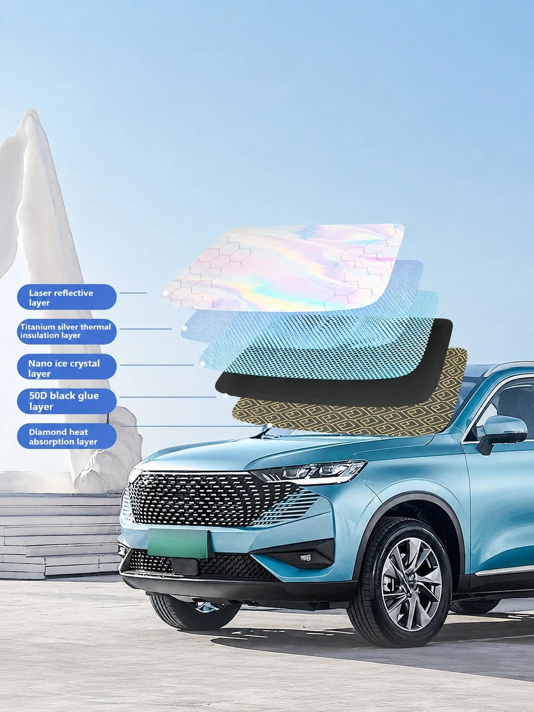 Titanium Silver Car Windshield Sun Nano Ice Crystal UV Block Full Blackout Foldable Auto Sun Visor Lower Car Interior Temperature Prevent Dashboard Fade Portable Windshield Sun Protector With Storage