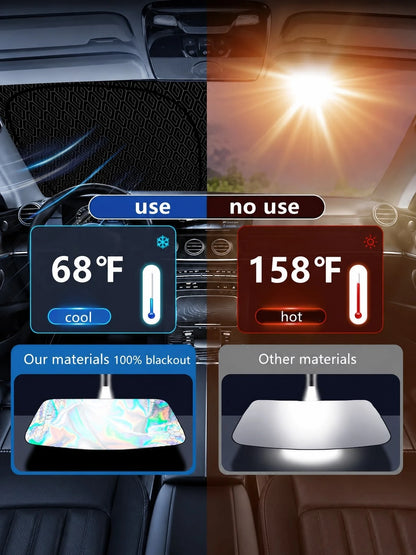 Titanium Silver Car Windshield Sun Nano Ice Crystal UV Block Full Blackout Foldable Auto Sun Visor Lower Car Interior Temperature Prevent Dashboard Fade Portable Windshield Sun Protector With Storage