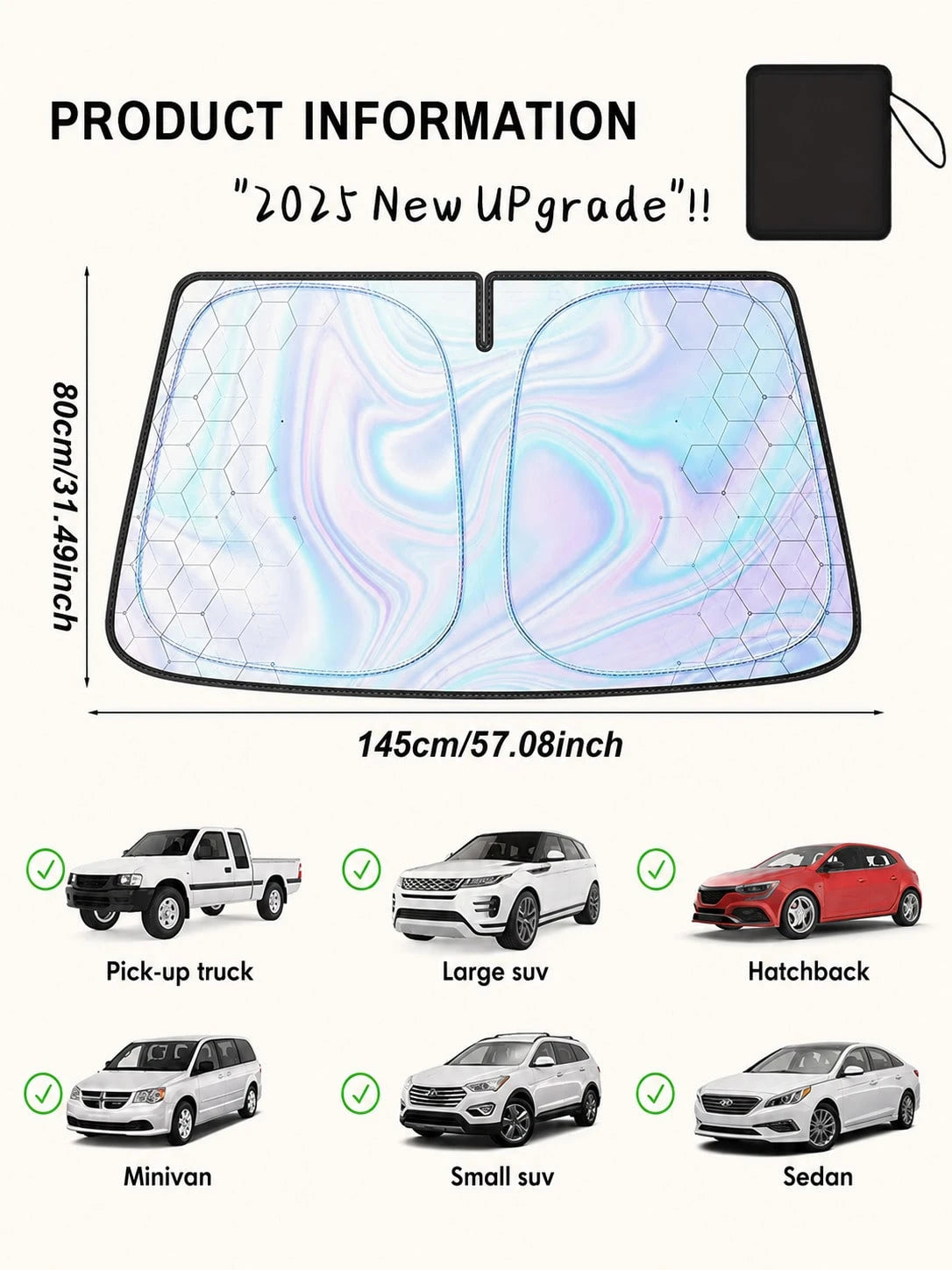 Titanium Silver Car Windshield Sun Nano Ice Crystal UV Block Full Blackout Foldable Auto Sun Visor Lower Car Interior Temperature Prevent Dashboard Fade Portable Windshield Sun Protector With Storage