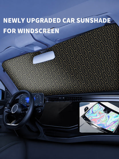 Titanium Silver Car Windshield Sun Nano Ice Crystal UV Block Full Blackout Foldable Auto Sun Visor Lower Car Interior Temperature Prevent Dashboard Fade Portable Windshield Sun Protector With Storage