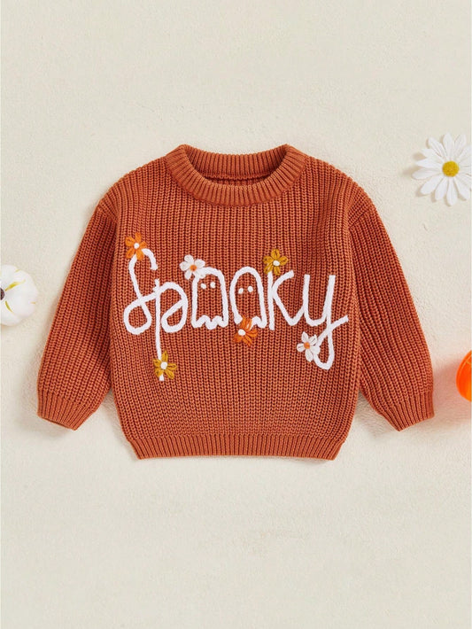 Toddler Baby Girl Halloween Knitted Sweater Long Sleeve Flower Pullover 3M 6M 9M 12M 18M 24M 3T Kids Warm Jumpers Tops Fall Loose Knitwear