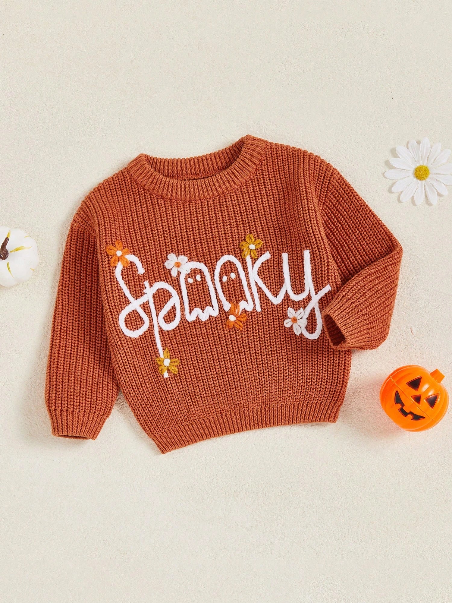Toddler Baby Girl Halloween Knitted Sweater Long Sleeve Flower Pullover 3M 6M 9M 12M 18M 24M 3T Kids Warm Jumpers Tops Fall Loose Knitwear