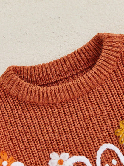 Toddler Baby Girl Halloween Knitted Sweater Long Sleeve Flower Pullover 3M 6M 9M 12M 18M 24M 3T Kids Warm Jumpers Tops Fall Loose Knitwear