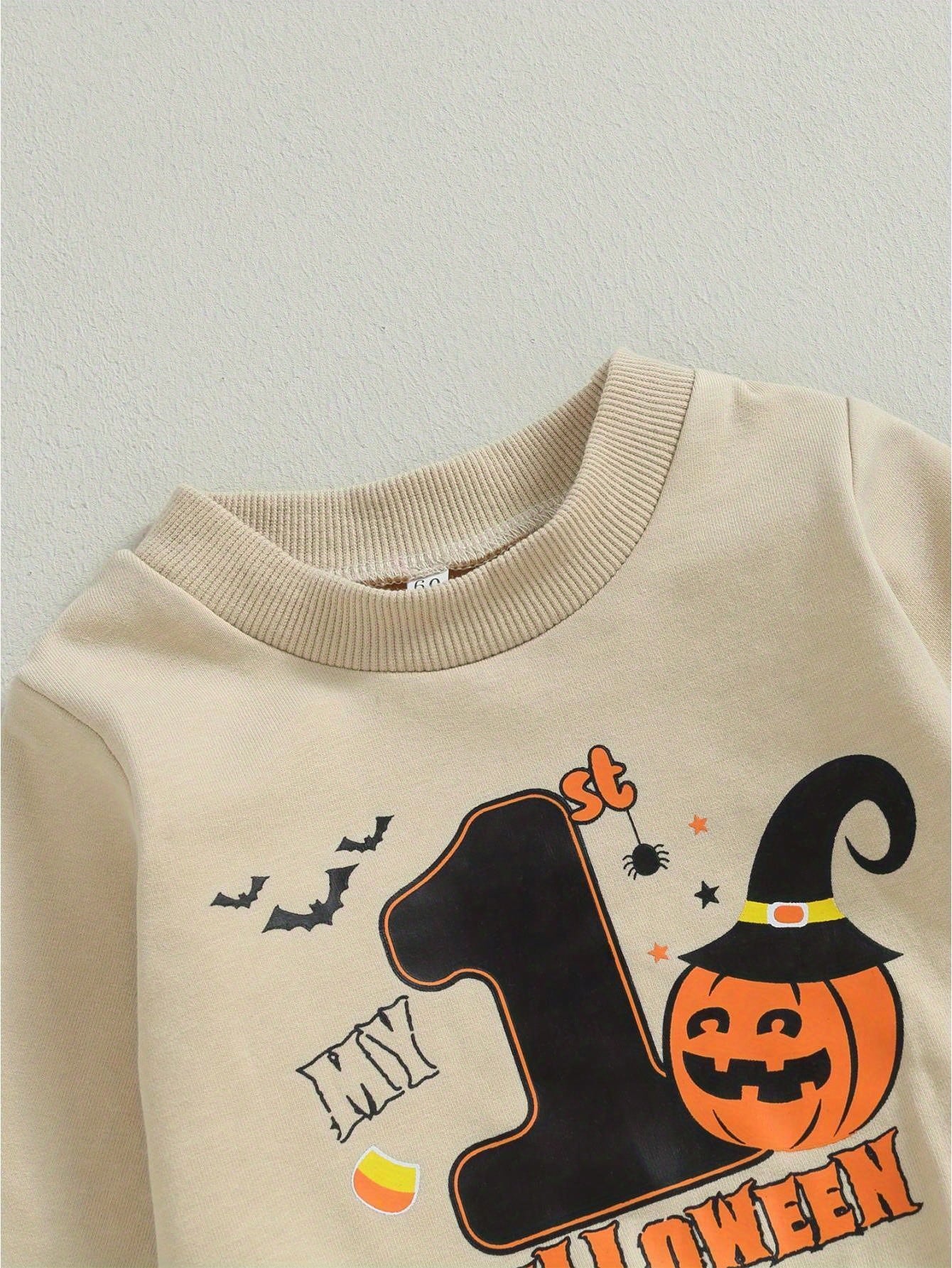 Toddler Boys 1st Halloween Outfits Pumpkin Bat Letter Print Long Sleeve Sweatshirts And Long Pants 2Pcs Fall Clothes Set