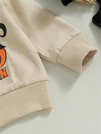 Toddler Boys 1st Halloween Outfits Pumpkin Bat Letter Print Long Sleeve Sweatshirts And Long Pants 2Pcs Fall Clothes Set