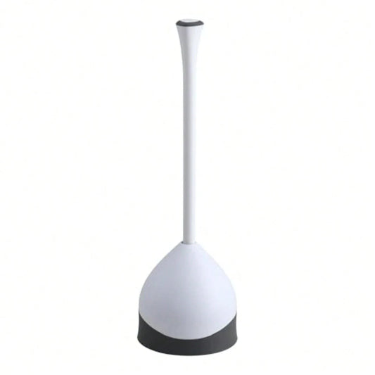 Toilet Plunger With Hideaway Holder Caddy Heavy-Duty Compact Design With Non-Skid Rubber Base For Bathroom Convenient Storage Toilet Unclogger, 6.5x19.5-Inch, White