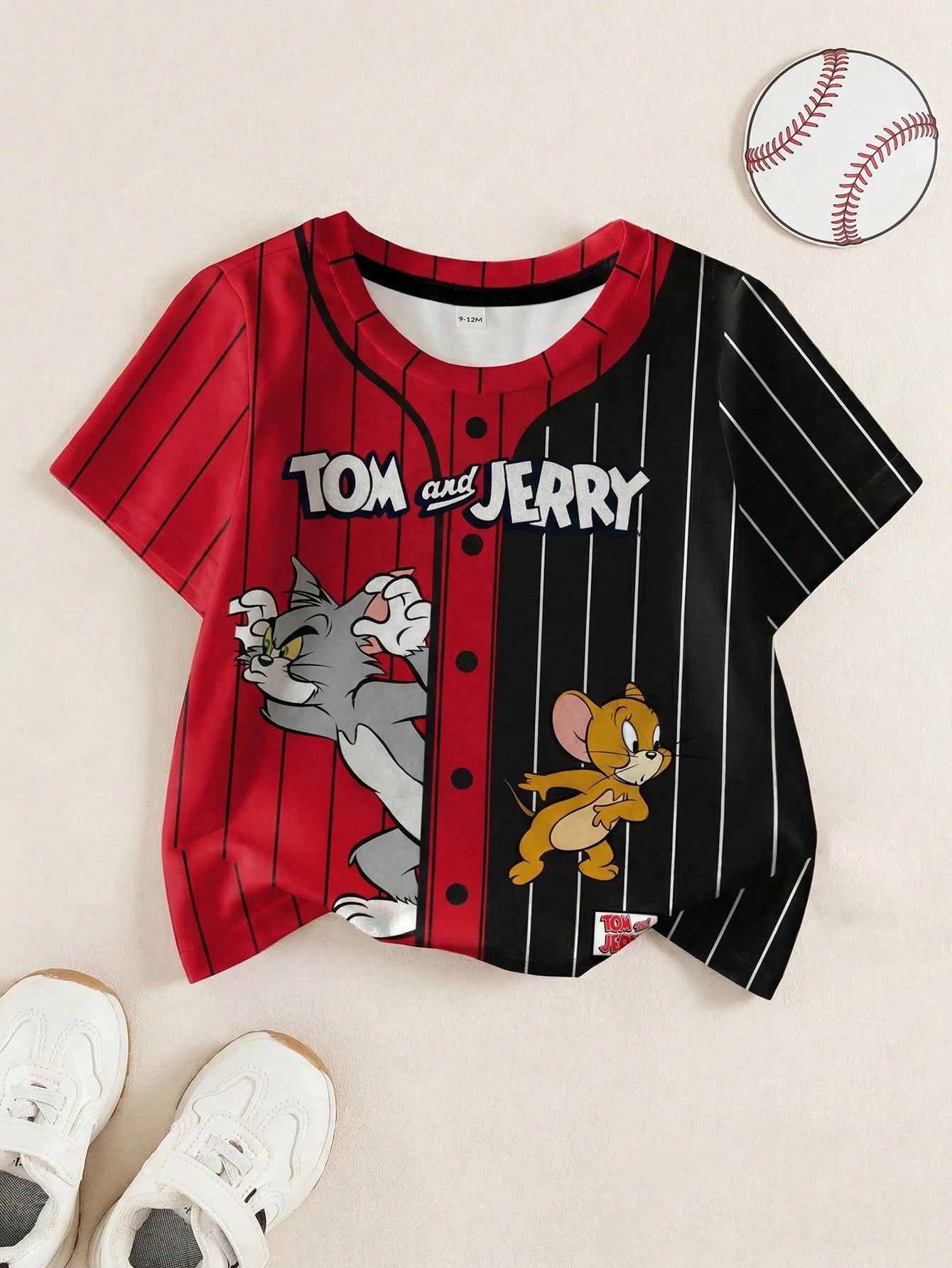 TOM & JERRY X Baby Boy Casual Colorblock Striped Cartoon Pattern Round Neck Short Sleeve Top, Summer