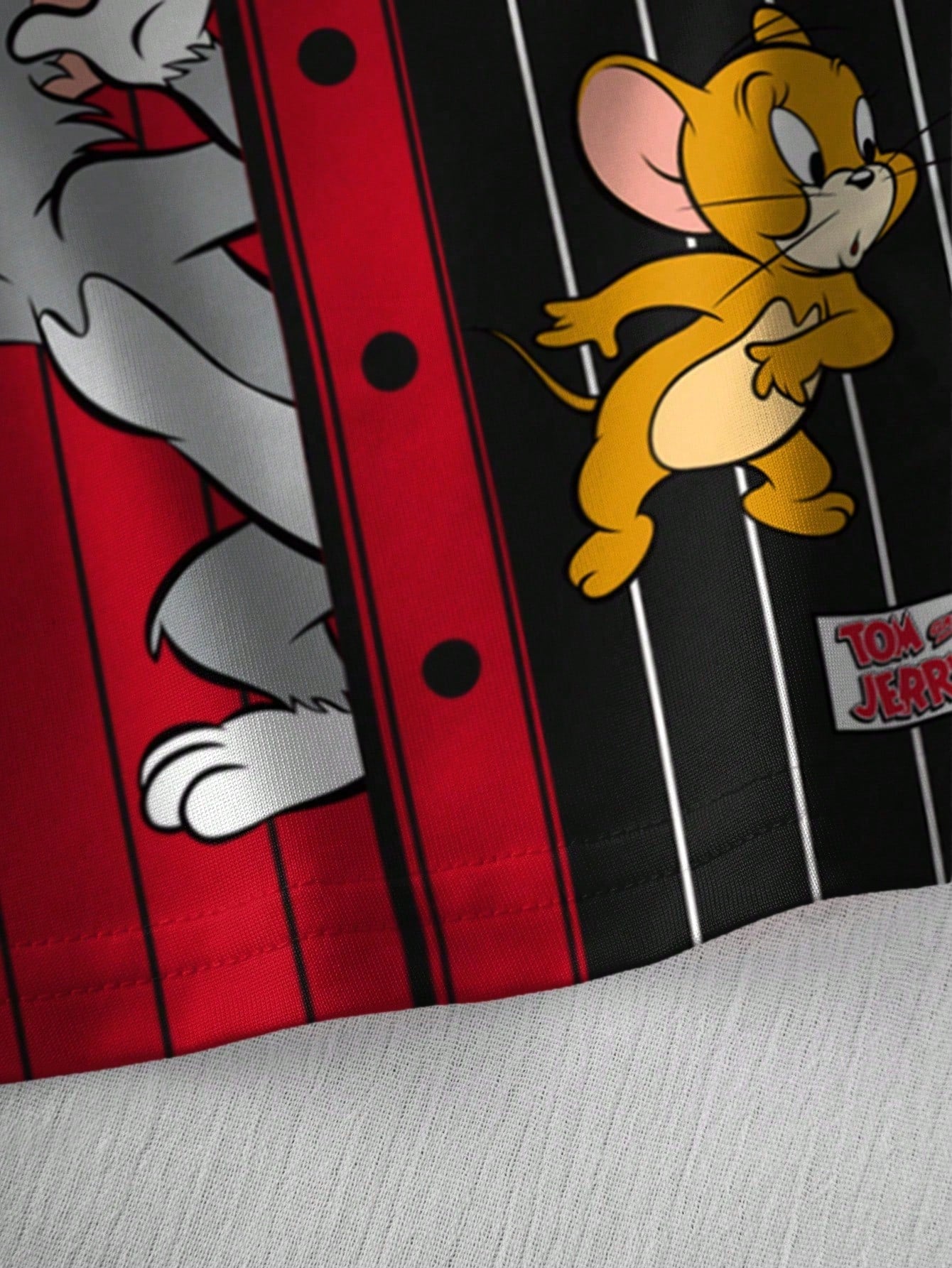 TOM & JERRY X Baby Boy Casual Colorblock Striped Cartoon Pattern Round Neck Short Sleeve Top, Summer