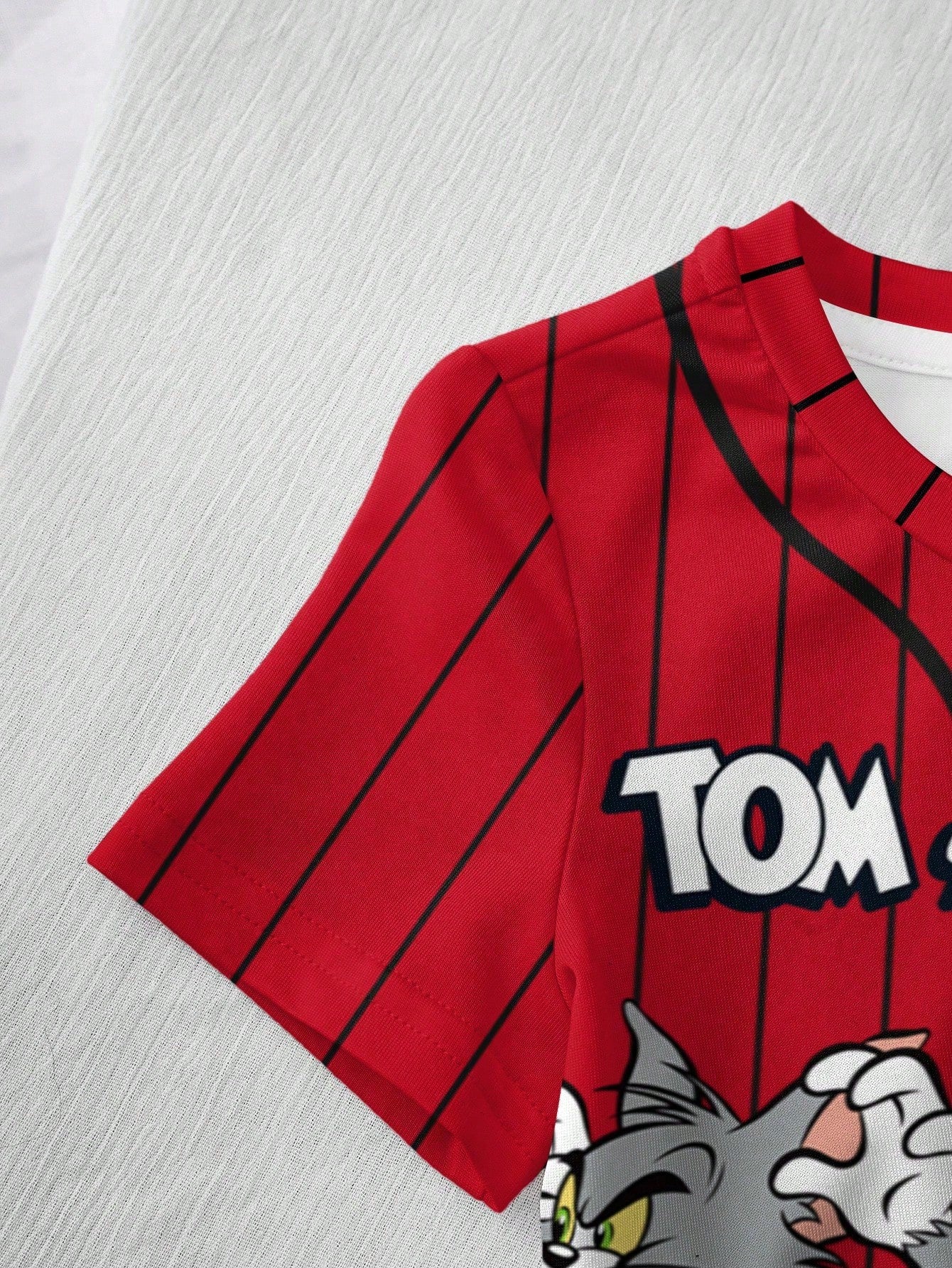 TOM & JERRY X Baby Boy Casual Colorblock Striped Cartoon Pattern Round Neck Short Sleeve Top, Summer
