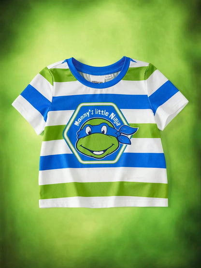 TOM & JERRY X Baby Boy Casual Colorblock Striped Cartoon Pattern Round Neck Short Sleeve Top, Summer