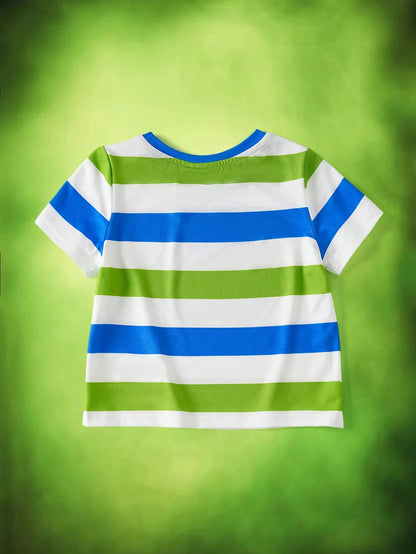 TOM & JERRY X Baby Boy Casual Colorblock Striped Cartoon Pattern Round Neck Short Sleeve Top, Summer