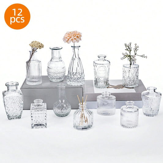 Tomnk 12/24/30/64pcs Bud Vases For Flowers, Small Vases For Centerpieces, Vintage Clear Glass Vases For Home Table Decor Rustic Wedding Decorations, Mother's Day Decor, Ideal Mother's Day Gift