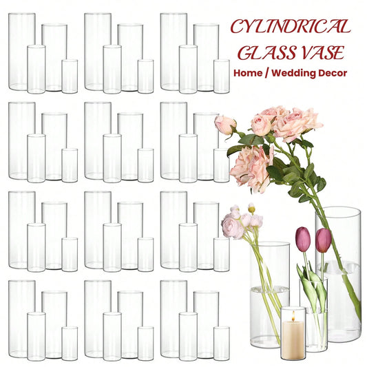 Tomnk 4-48pcs Clear Glass Cylinder Vases, 4, 6, 8, 10 Inch Tall Cylinder Vases For Centerpieces, Glass Flower Vase, Hurricane Floating Candle Holder Vase For Table Shelf, Party, Wedding, Home Decor, S