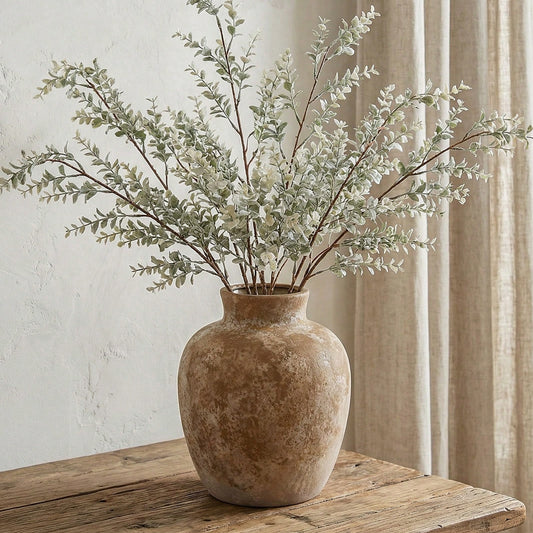 Tomnk 6in Vintage Ceramic Vase With A Rustic Design, Made Of Red Clay, Perfect For Home Decoration- Ideal For Spring Home Decor, Living Room, Dining Table, And Seasonal Display
