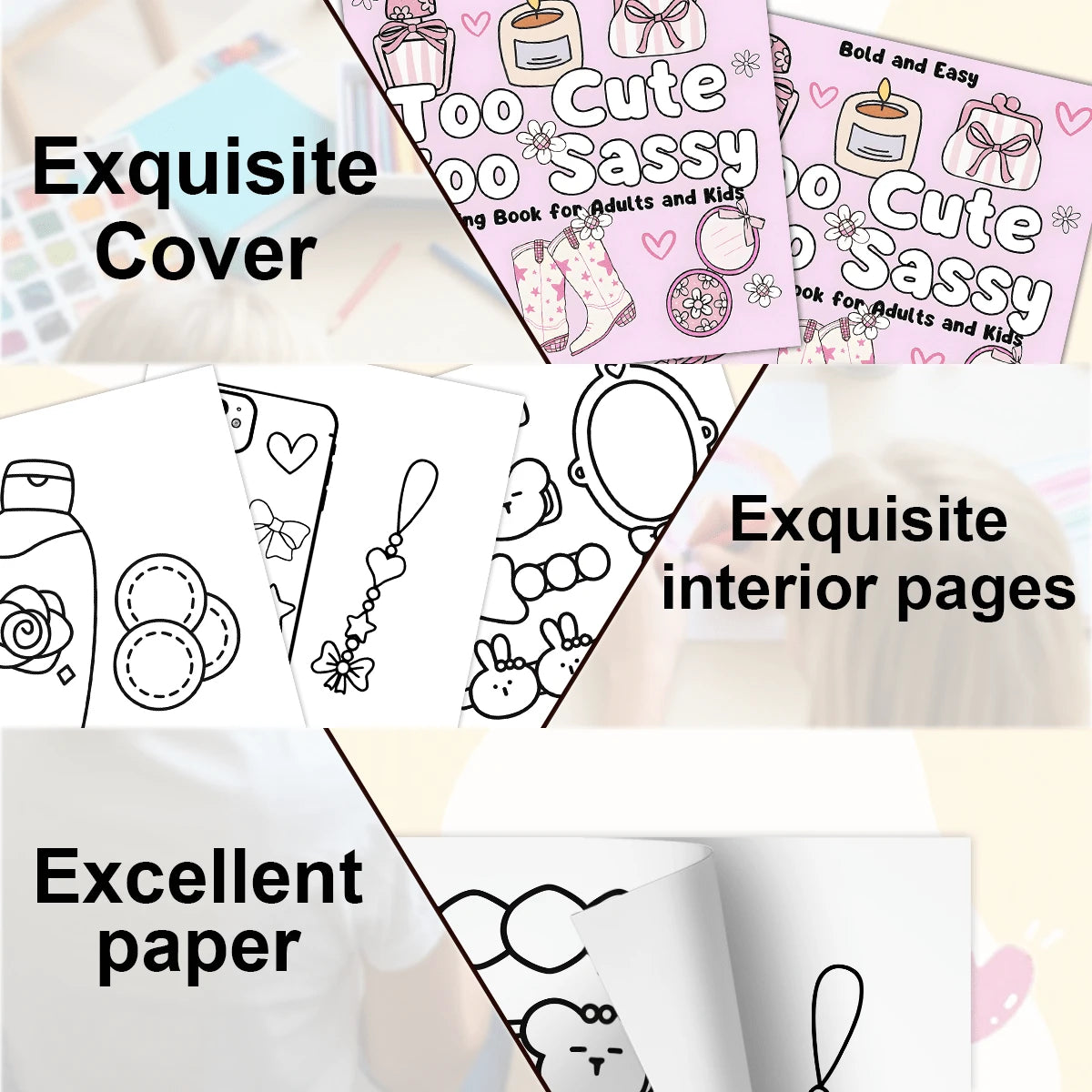 Too Cute Too Playful Coloring Book, Adorable Chic Style Patterns: Perfume, Mirror, Boots And Candles. Bold Lines Easy To Color, Suitable For All Ages. 24 Pages Of Relaxing Macaron Tones, Includes Stic