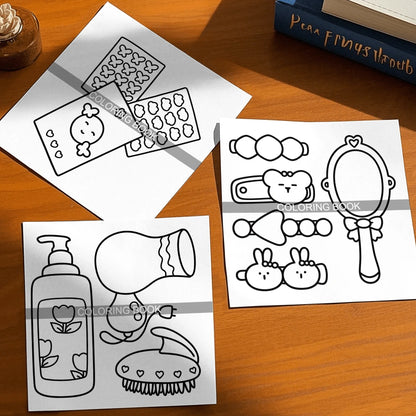 Too Cute Too Playful Coloring Book, Adorable Chic Style Patterns: Perfume, Mirror, Boots And Candles. Bold Lines Easy To Color, Suitable For All Ages. 24 Pages Of Relaxing Macaron Tones, Includes Stic