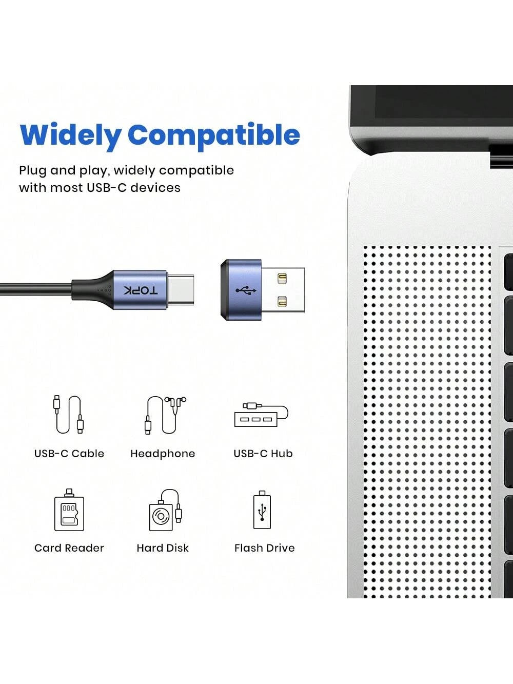 TOPK AT13 Type-C To USB Female To Male Charger PD Data Cable To Connector USB-C Port Mobile Phone Converter Nan Fast Charging
