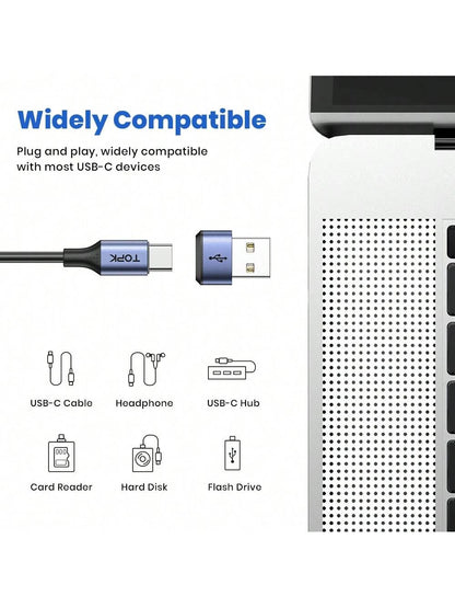 TOPK AT13 Type-C To USB Female To Male Charger PD Data Cable To Connector USB-C Port Mobile Phone Converter Nan Fast Charging