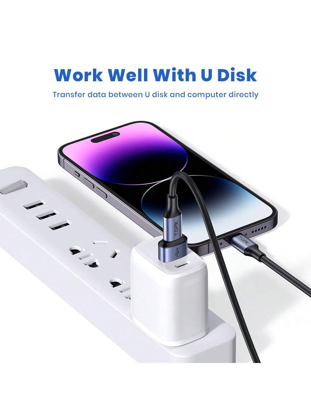 TOPK AT13 Type-C To USB Female To Male Charger PD Data Cable To Connector USB-C Port Mobile Phone Converter Nan Fast Charging