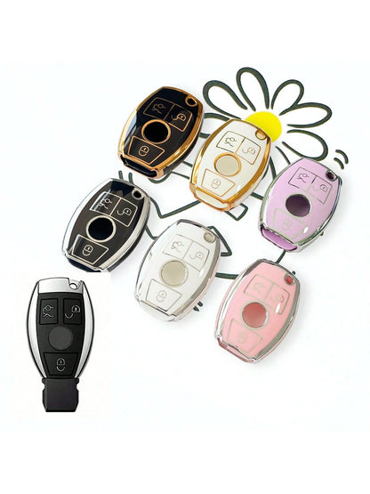 TPU Soft Car Remote Key Fob Cover, Compatible With Mercedes-Benz C-Class 3-Button Smart Key, GLA200, G300, G350, GLE320, GL-Class, ML-Class, V-Class, Vito, Viano- Durable & Flexible TPU Protection, I