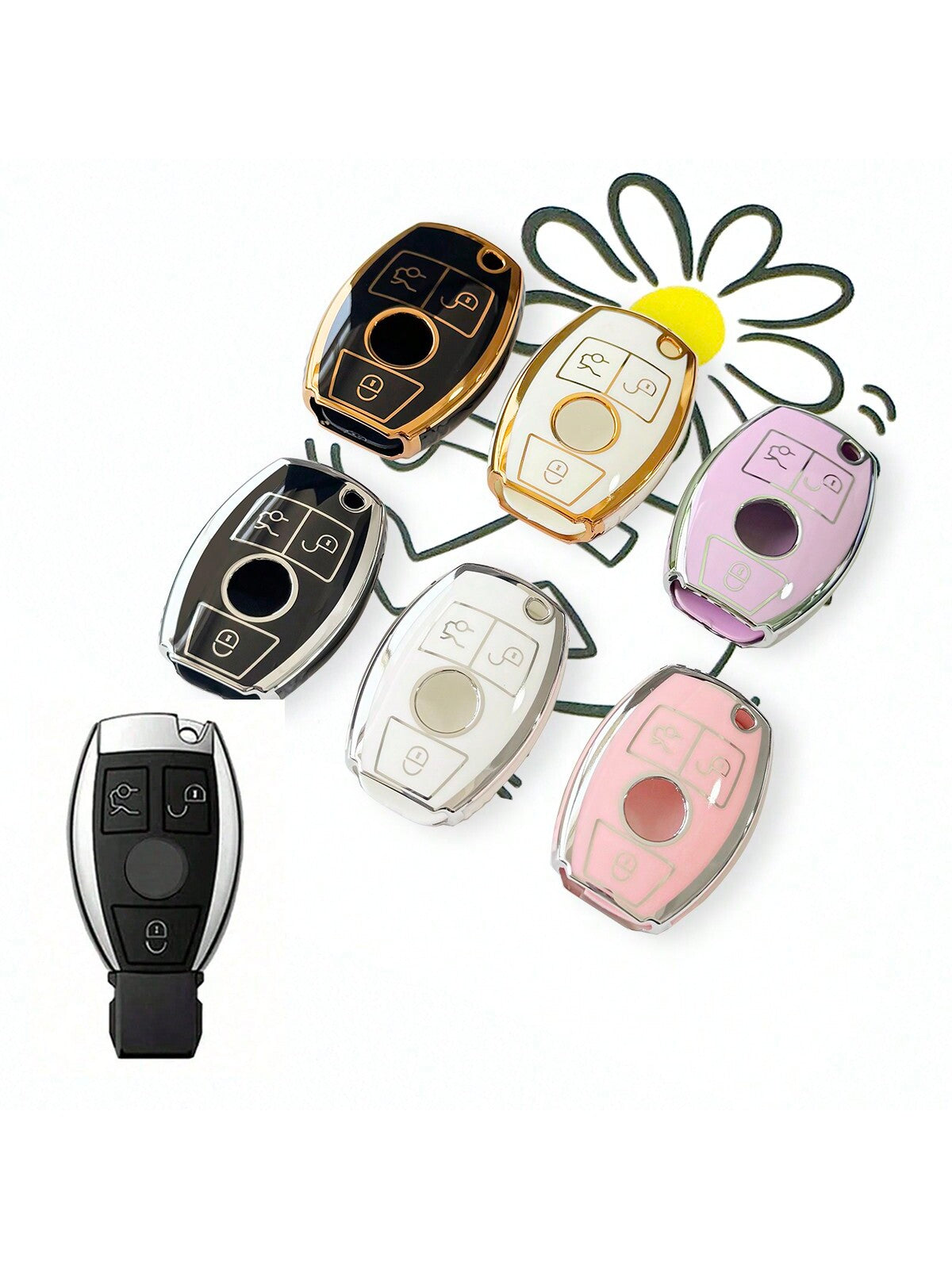 TPU Soft Car Remote Key Fob Cover, Compatible With Mercedes-Benz C-Class 3-Button Smart Key, GLA200, G300, G350, GLE320, GL-Class, ML-Class, V-Class, Vito, Viano- Durable & Flexible TPU Protection, I