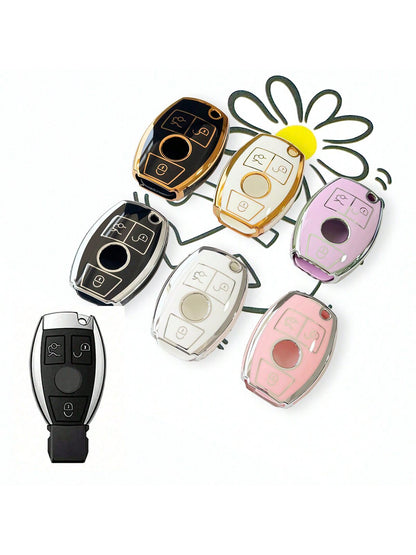 TPU Soft Car Remote Key Fob Cover, Compatible With Mercedes-Benz C-Class 3-Button Smart Key, GLA200, G300, G350, GLE320, GL-Class, ML-Class, V-Class, Vito, Viano- Durable & Flexible TPU Protection, I