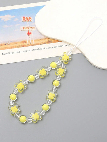 Transparent Beaded Four-Petal Flower Short Phone Lanyard, Fashionable Versatile Universal Phone Hanging Chain, Outdoor Anti-Loss Phone Chain, Suitable For CCD Camera Hanging Chain, Earphone Case Lanya