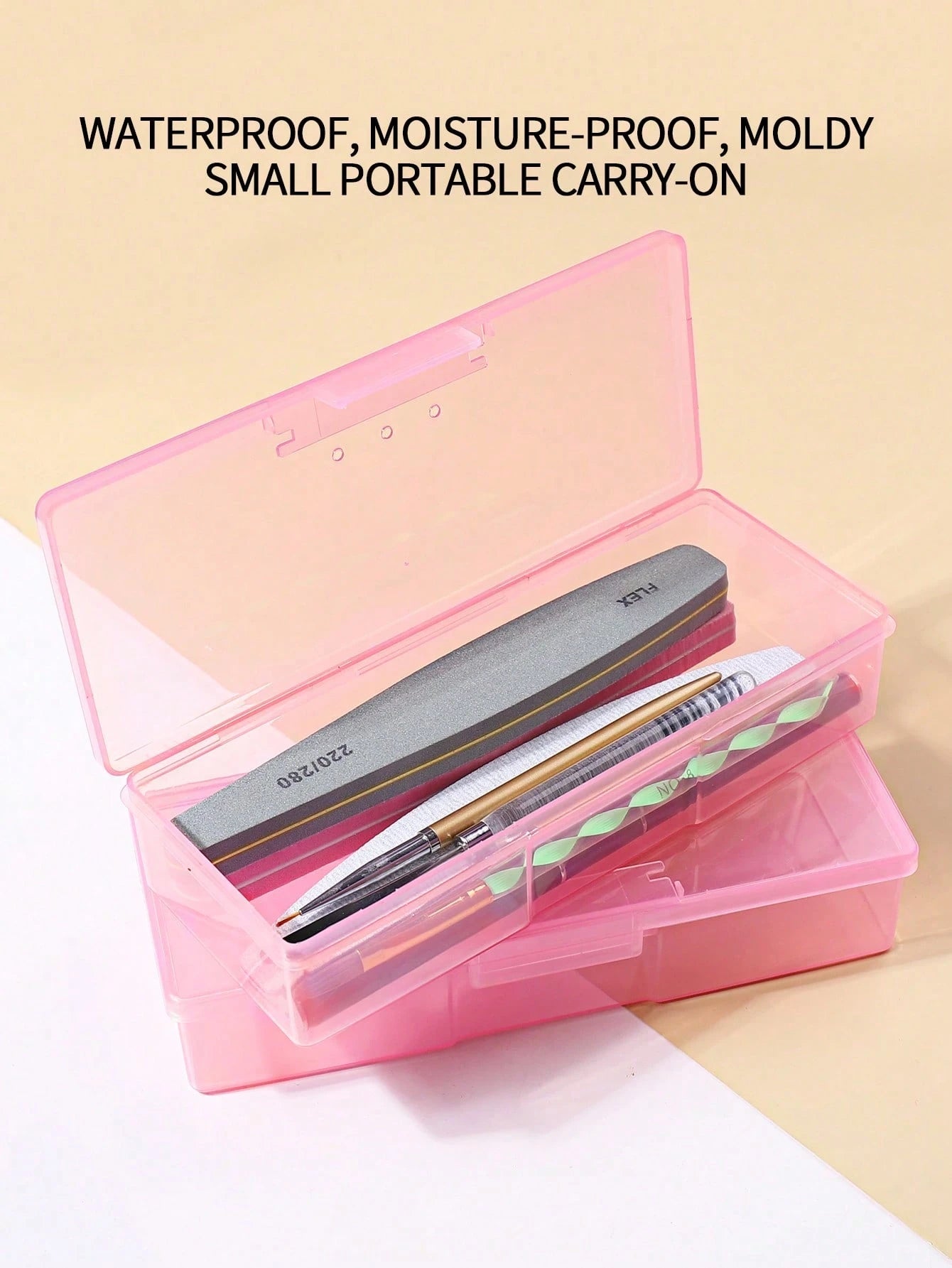 Transparent Pink Nail Art Tool Storage Box