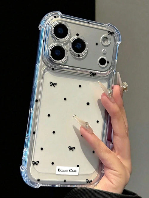 Transparent TPU Phone Case, Bowknot & Polka Dot Print Design, Four-Corner Shock-Absorbing Anti-Drop, Lightweight Minimalist Daily Accessory, Compatible With Apple 11 12 13 14 15 16 17 Pro Max Phone Pr