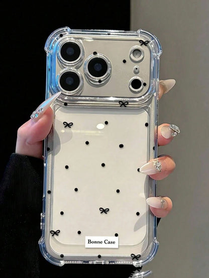 Transparent TPU Phone Case, Bowknot & Polka Dot Print Design, Four-Corner Shock-Absorbing Anti-Drop, Lightweight Minimalist Daily Accessory, Compatible With Apple 11 12 13 14 15 16 17 Pro Max Phone Pr