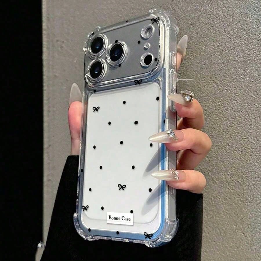 Transparent TPU Phone Case, Bowknot & Polka Dot Print Design, Four-Corner Shock-Absorbing Anti-Drop, Lightweight Minimalist Daily Accessory, Compatible With Apple 11 12 13 14 15 16 17 Pro Max Phone Pr