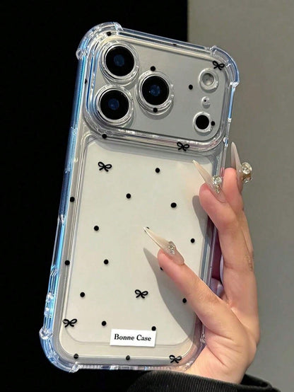 Transparent TPU Phone Case, Bowknot & Polka Dot Print Design, Four-Corner Shock-Absorbing Anti-Drop, Lightweight Minimalist Daily Accessory, Compatible With Apple 11 12 13 14 15 16 17 Pro Max Phone Pr