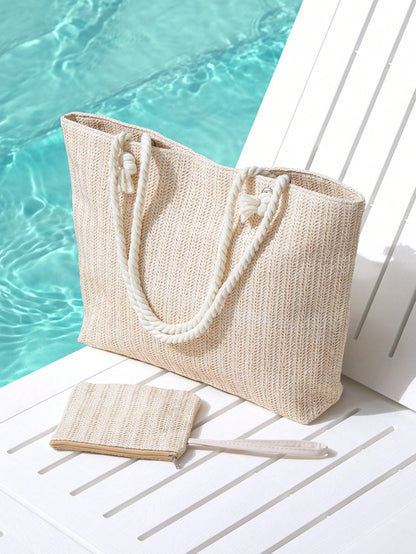 Trivaya Lightweight, Casual Minimalist Straw Bag With Coin Purse For Teen Girls Women College Students Perfect For College, Outdoors, Travel, Outings, Vacation, Fashionable Vacation Bag For Summer, Su