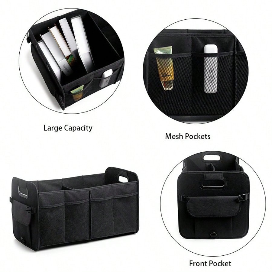 Trunk Organizer- A Foldable Trunk Organizer For SUVs And Sedans, Designed To Keep Your Car Tidy. Sturdy And Durable, It's Perfect For Storing Car Accessories, Tools, And Miscellaneous Items.