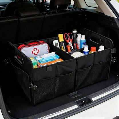 Trunk Organizer- A Foldable Trunk Organizer For SUVs And Sedans, Designed To Keep Your Car Tidy. Sturdy And Durable, It's Perfect For Storing Car Accessories, Tools, And Miscellaneous Items.