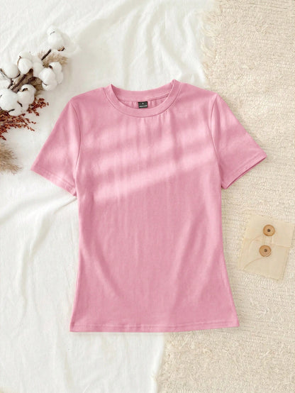 Tseoso 3pcs/Set Casual Simple 95% Cotton Women's Round Neck Fitted Long Short Sleeve T-Shirt Set