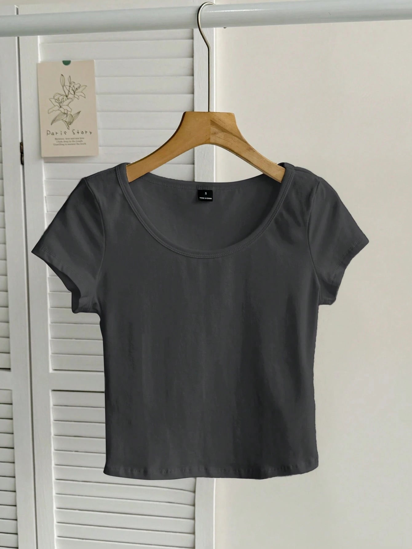 Tseoso 95% Cotton Casual Minimalist Pattern Scoop Neck Cap Sleeve Fitted Women T-Shirt, Dark Grey,Summer Top