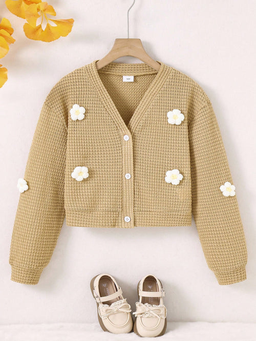 Tween Girls Long Sleeve Casual Floral Print Knitted Yellow Cardigan Zip Up Jacket, Autumn,Holiday,Summer,Travel Fall Winter, Back To School, For Girls
