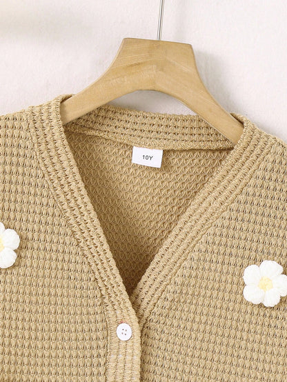 Tween Girls Long Sleeve Casual Floral Print Knitted Yellow Cardigan Zip Up Jacket, Autumn,Holiday,Summer,Travel Fall Winter, Back To School, For Girls