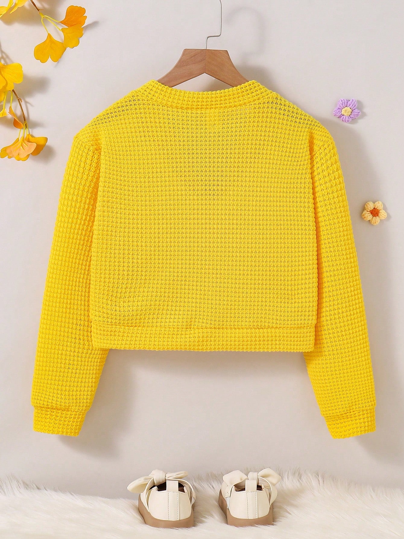 Tween Girls Long Sleeve Casual Floral Print Knitted Yellow Cardigan Zip Up Jacket, Autumn,Holiday,Summer,Travel Fall Winter, Back To School, For Girls