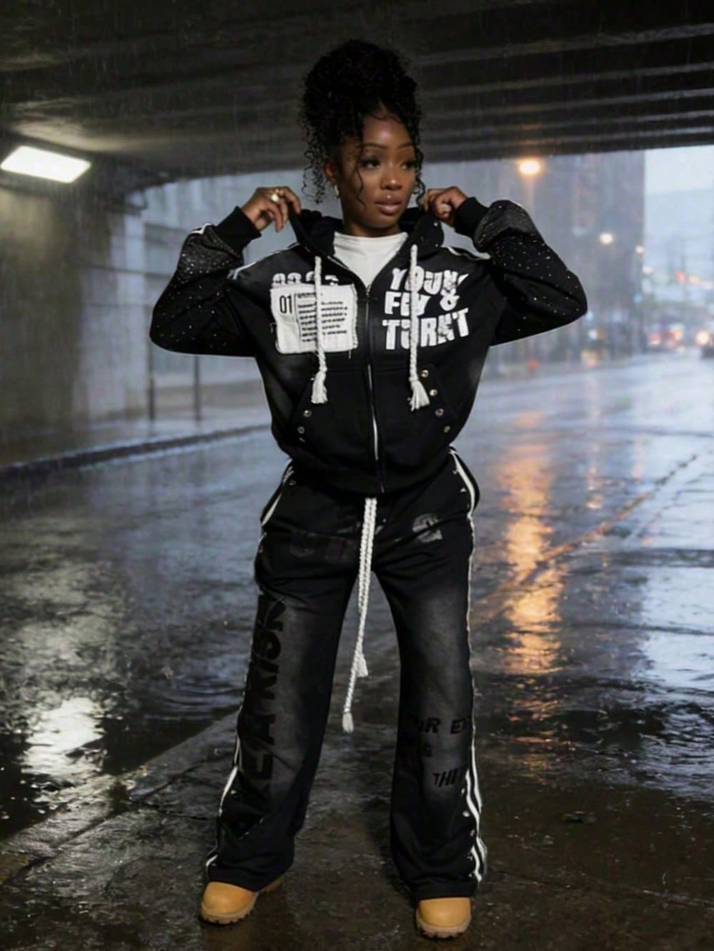 Two Piece Set Women Hip Hop Loose Streetwear Set Women Hooded Sweatshirt Long Pants Casual Outfit