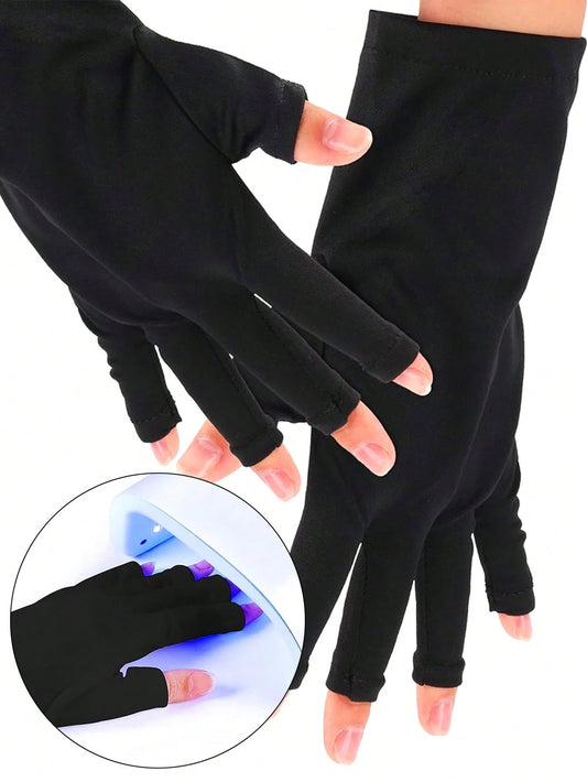 TWOING UV Protection Gel Gloves, Manicure Gloves, Hand Protection, NaiArt Elastic Fingerless Gloves, Suitable For Home And Outdoor, Black, Nail Art Supplies