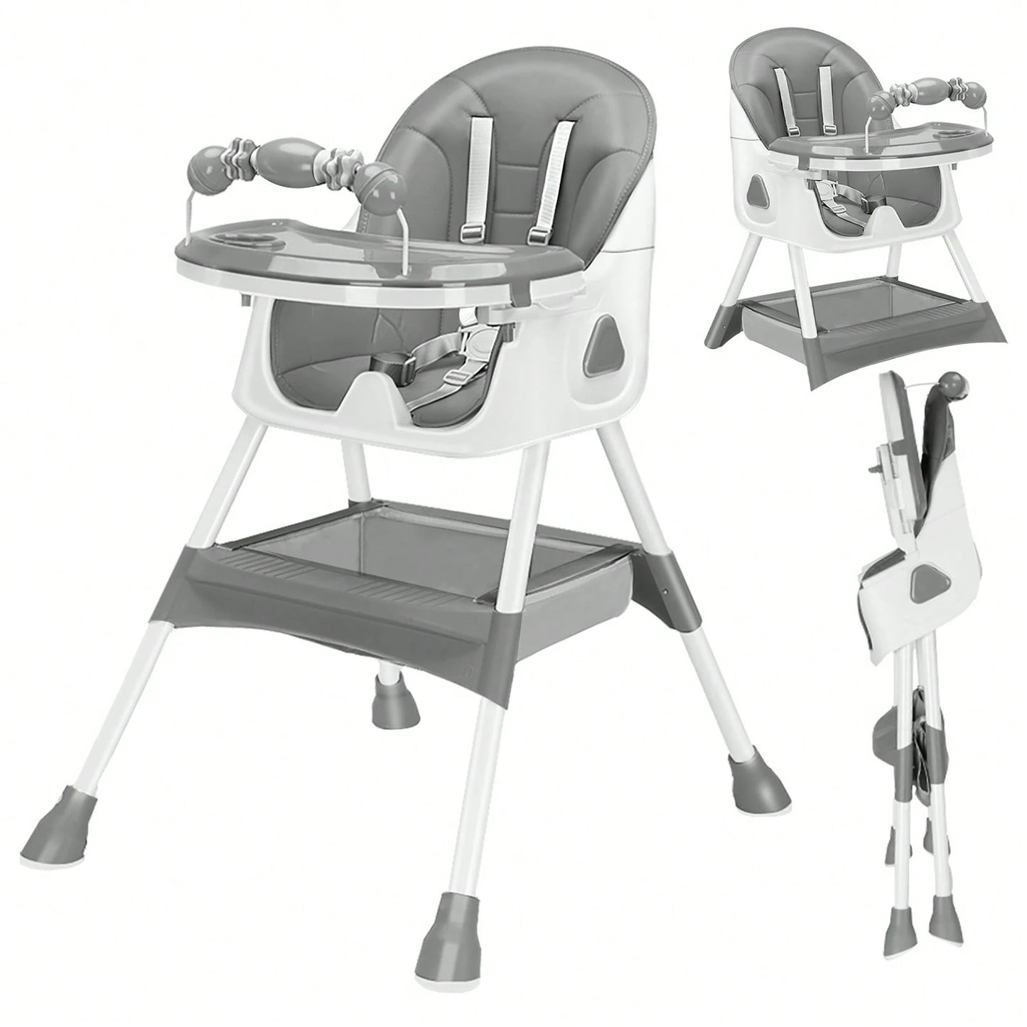 UBRAVOO 3-In-1 Baby High Chair Foldable Portable Dining Chairs Eat & Play Convertible With FivePoint Snap Button,DoubleLayer Dinner Plate And Toy Rack