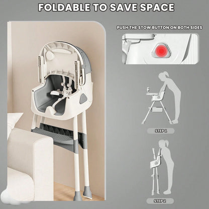 UBRAVOO 3-In-1 Baby High Chair Foldable Portable Dining Chairs Eat & Play Convertible With FivePoint Snap Button,DoubleLayer Dinner Plate And Toy Rack