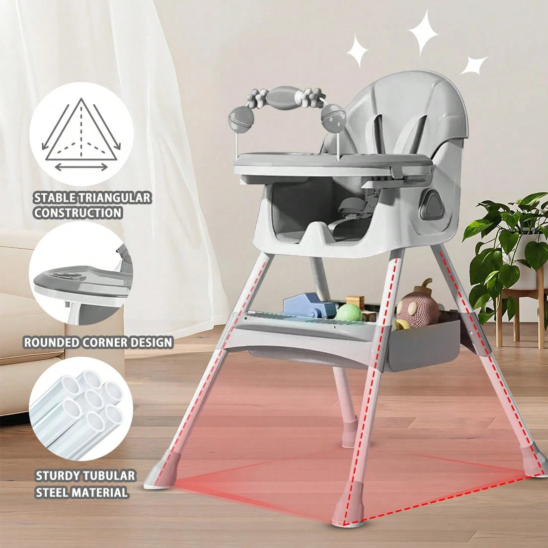 UBRAVOO 3-In-1 Baby High Chair Foldable Portable Dining Chairs Eat & Play Convertible With FivePoint Snap Button,DoubleLayer Dinner Plate And Toy Rack